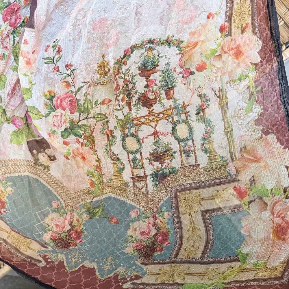 White secret garden silk satin feel shawl wrap scarf whimsical modest
